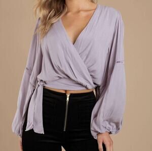 Free People Dream Girl Wrap Top Balloon Sleeve Crop Lavender XS